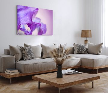 Sinus Art Leinwandbild 120x80cm Wandbild auf Leinwand Makrofotografie Blüte Violett Wassertro, (1 St)