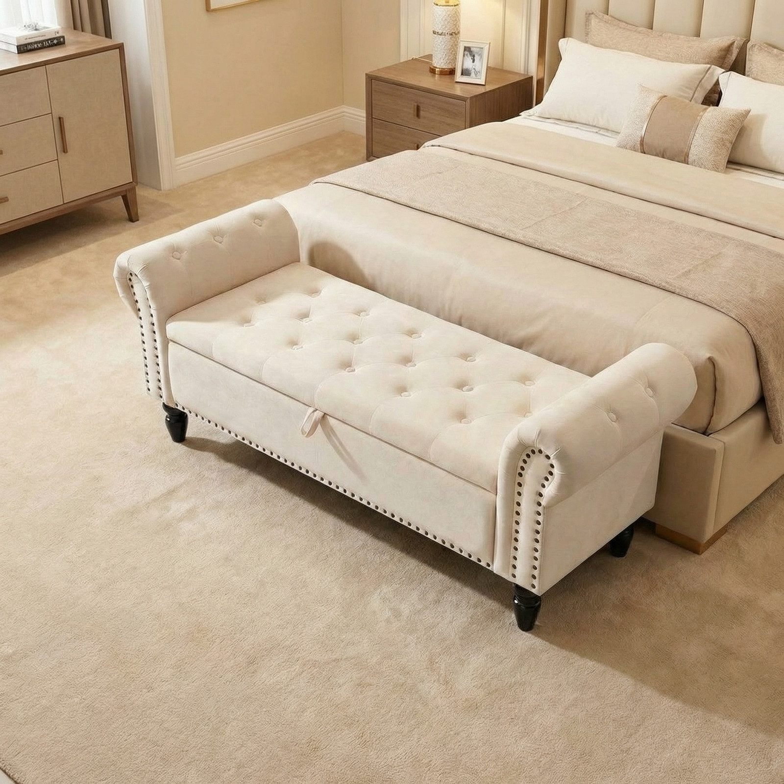 TLGREEN Bettbank Doppelter Hocker mit Stauraum, (Samt,Eleganz und Komfort mit Stauraum), Multifunktionsbank für Wohnzimmer,Schlafzimmer