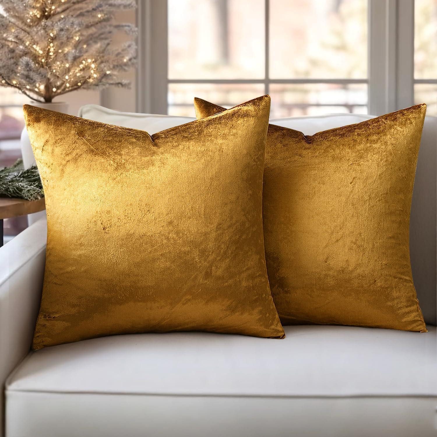 LuxusKollektion Kissenbezüge Samt Kissenbezug 40x40 Dunkelgold 2er Set, (2 Stück)