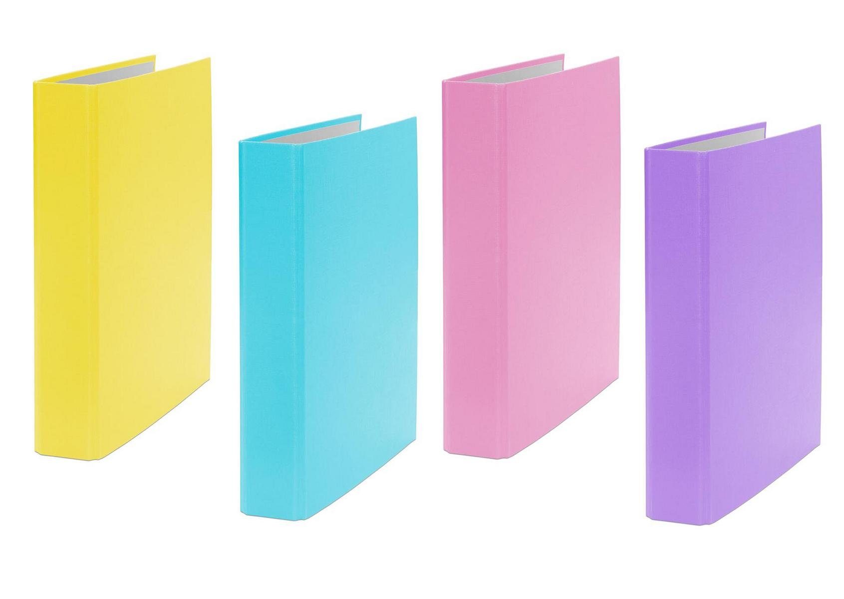 Aktenordner 4x Ringbuch / DIN A5 / 4-Ring Ordner / je 1x gelb, türkis, pink und li