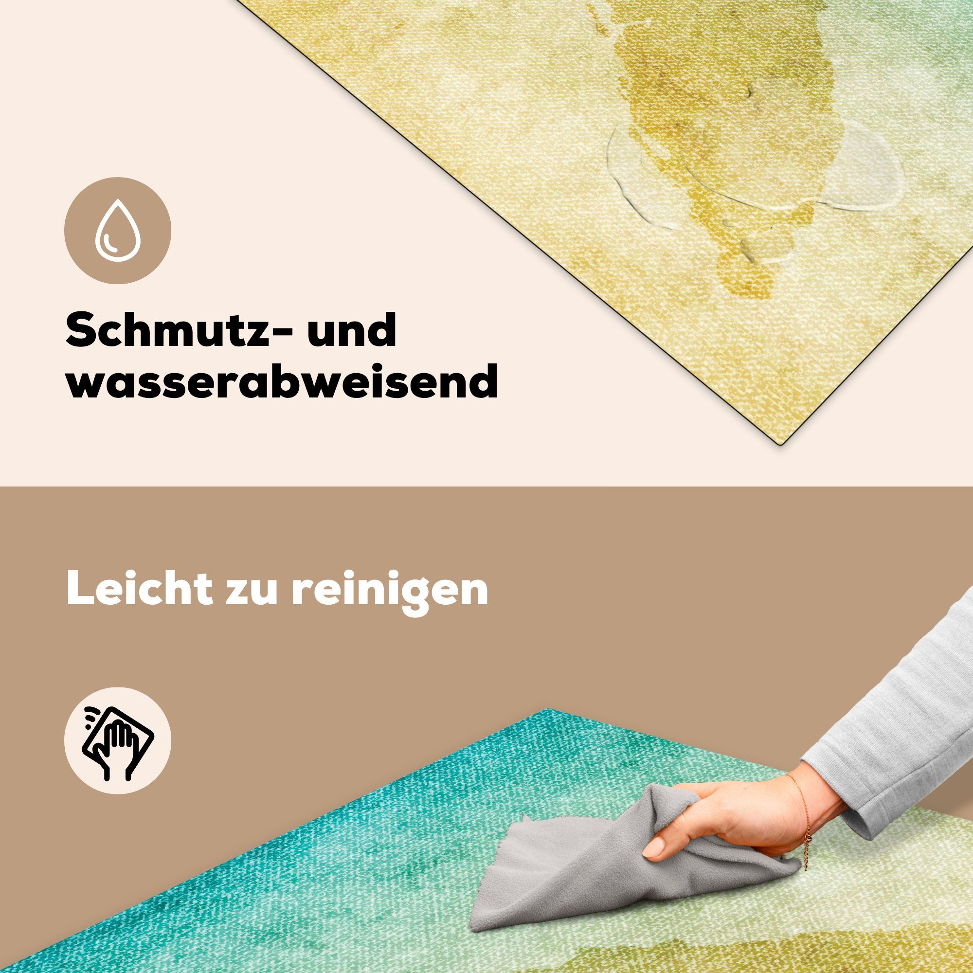 küche Vinyl, Eine Herdblende-/Abdeckplatte für Ceranfeldabdeckung, von (1 Illustration einem Arbeitsplatte Aruba MuchoWow tlg), 78x78 farbigen auf cm, Hintergrund,