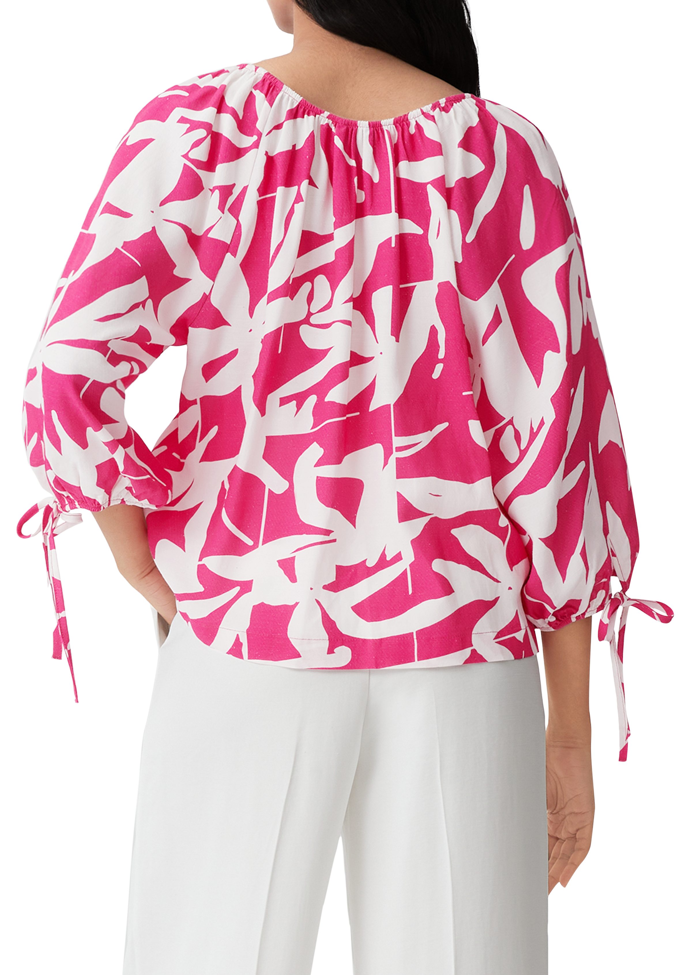 pink-weiß Comma Raffung aus Viskosemix 3/4-Arm-Shirt Twill-Bluse