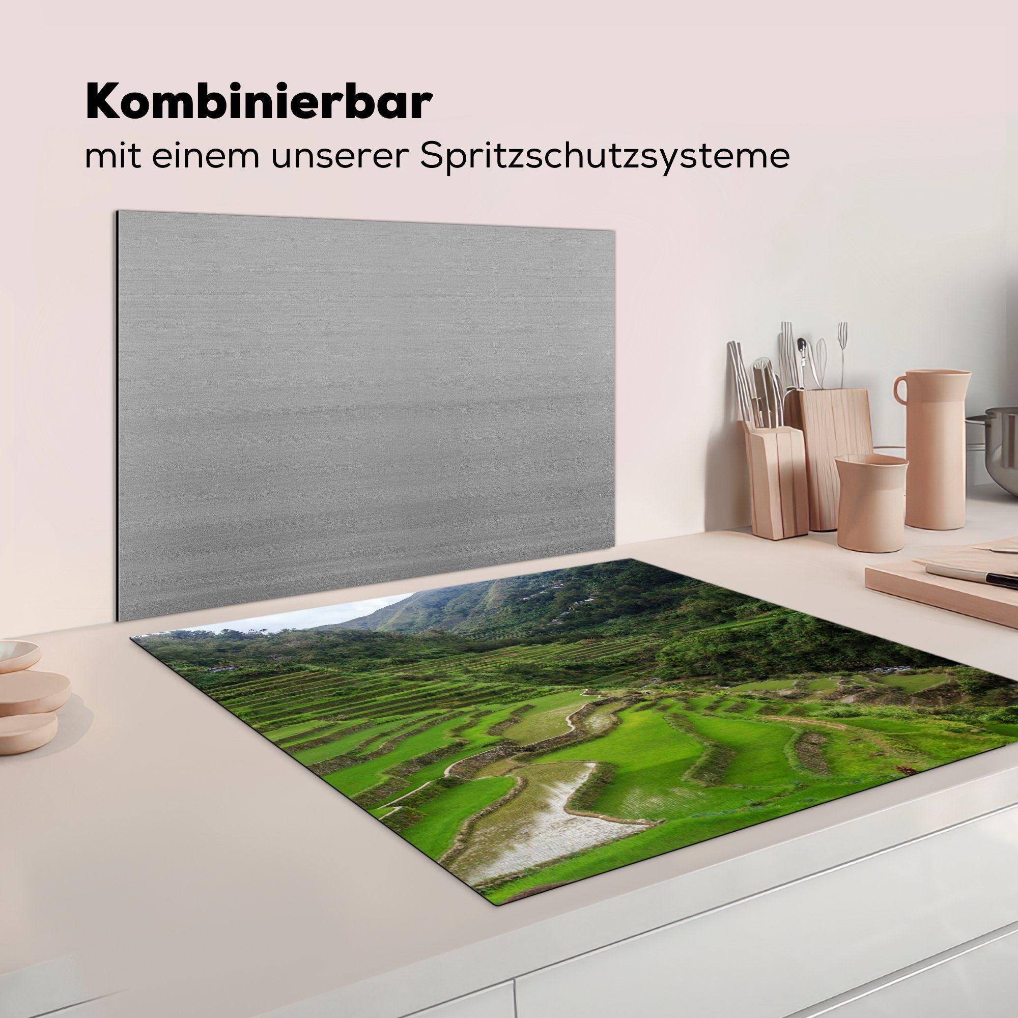 tlg), (1 küche Herdblende-/Abdeckplatte Arbeitsplatte Berg - cm, MuchoWow - für Philippinen, Reis Vinyl, 78x78 Ceranfeldabdeckung,