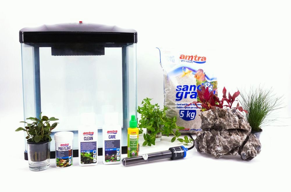 Aquarien-Set HR-300 Schwarz Nano Aquarium – inkl. Dekoration