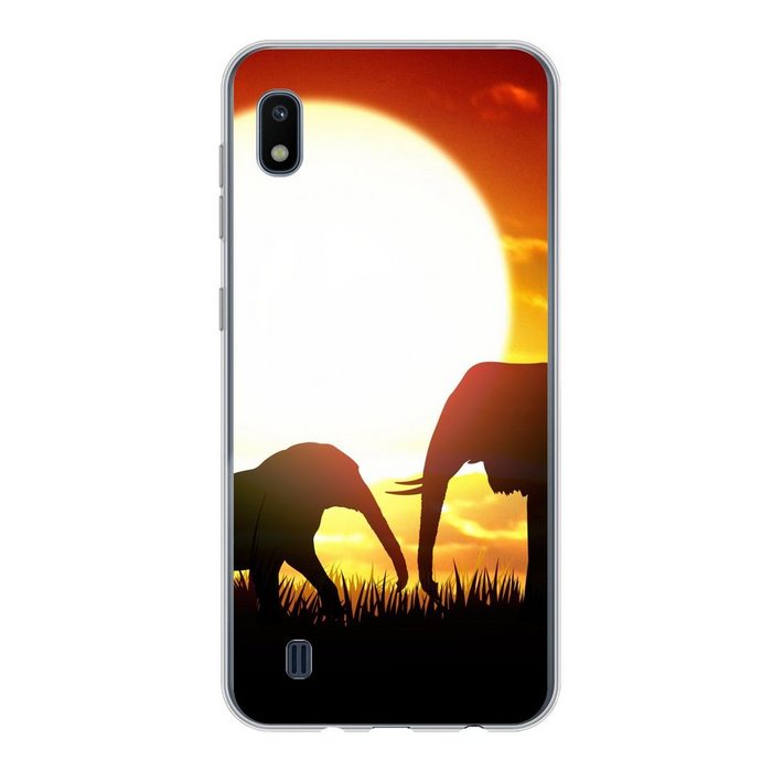 MuchoWow Handyhülle Eine Illustration von Elefanten bei Sonnenuntergang Handyhülle Samsung Galaxy A10 Smartphone-Bumper Print Handy