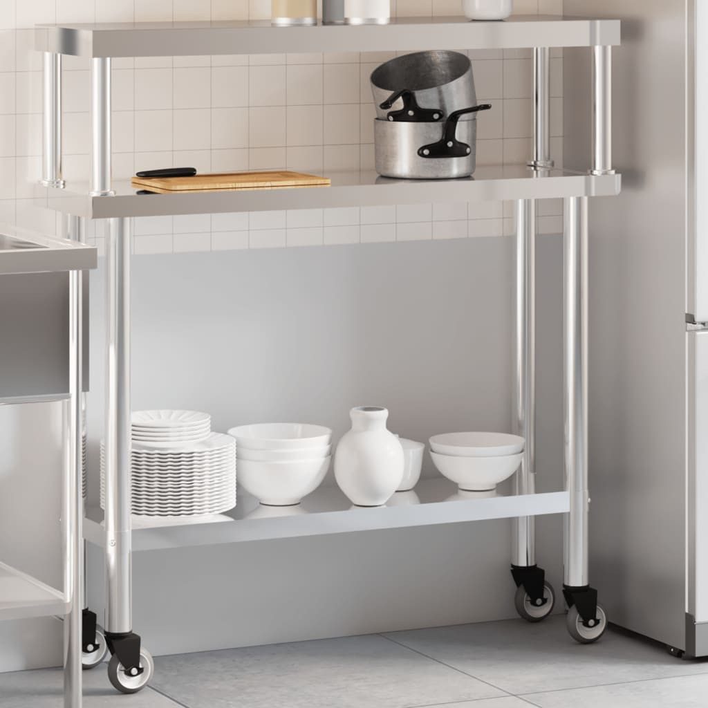 furnicato Küchentisch Arbeitstisch Edelstahl 110x30x85 cm Silbern mit Rollen (1-St)