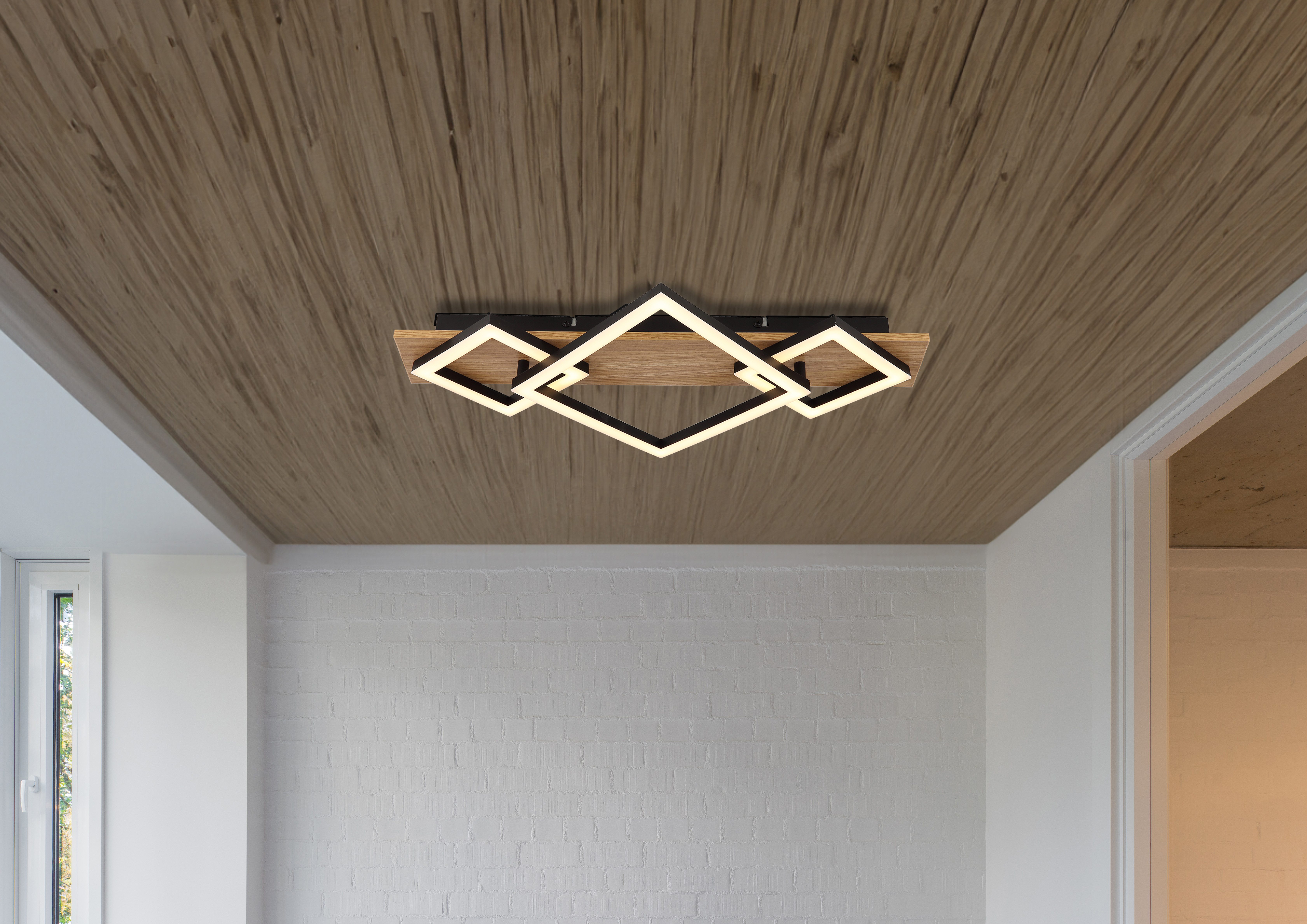 GLOBO LIGHTING LED Deckenleuchte BEATRIX I, LED fest integriert, Warmweiß, Deckenlampe/holzoptik/schwarz/3000K/Quadrate