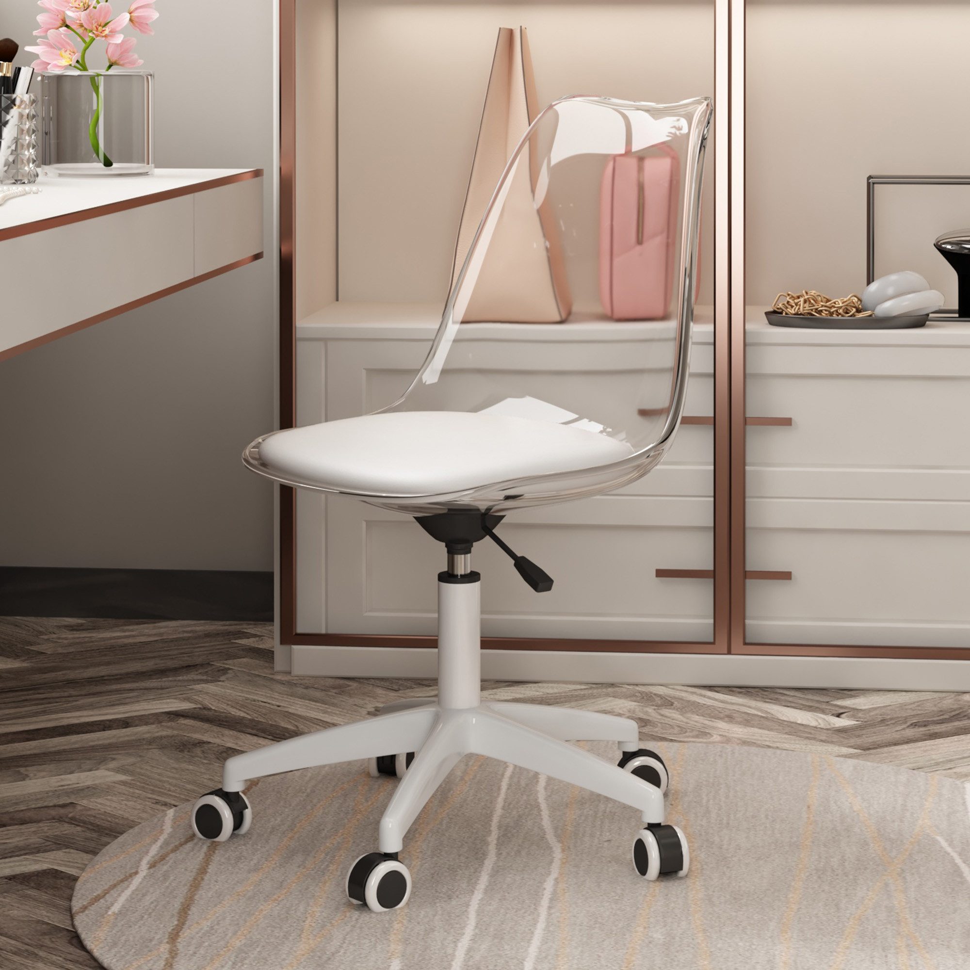 Totnz Drehstuhl Bürostuhl mit transparenter Rückenlehne - höhenverstellbar, PU-Polster (PU-Polster), höhenverstellbar Drehstuhl für Büros, Arbeitszimmer