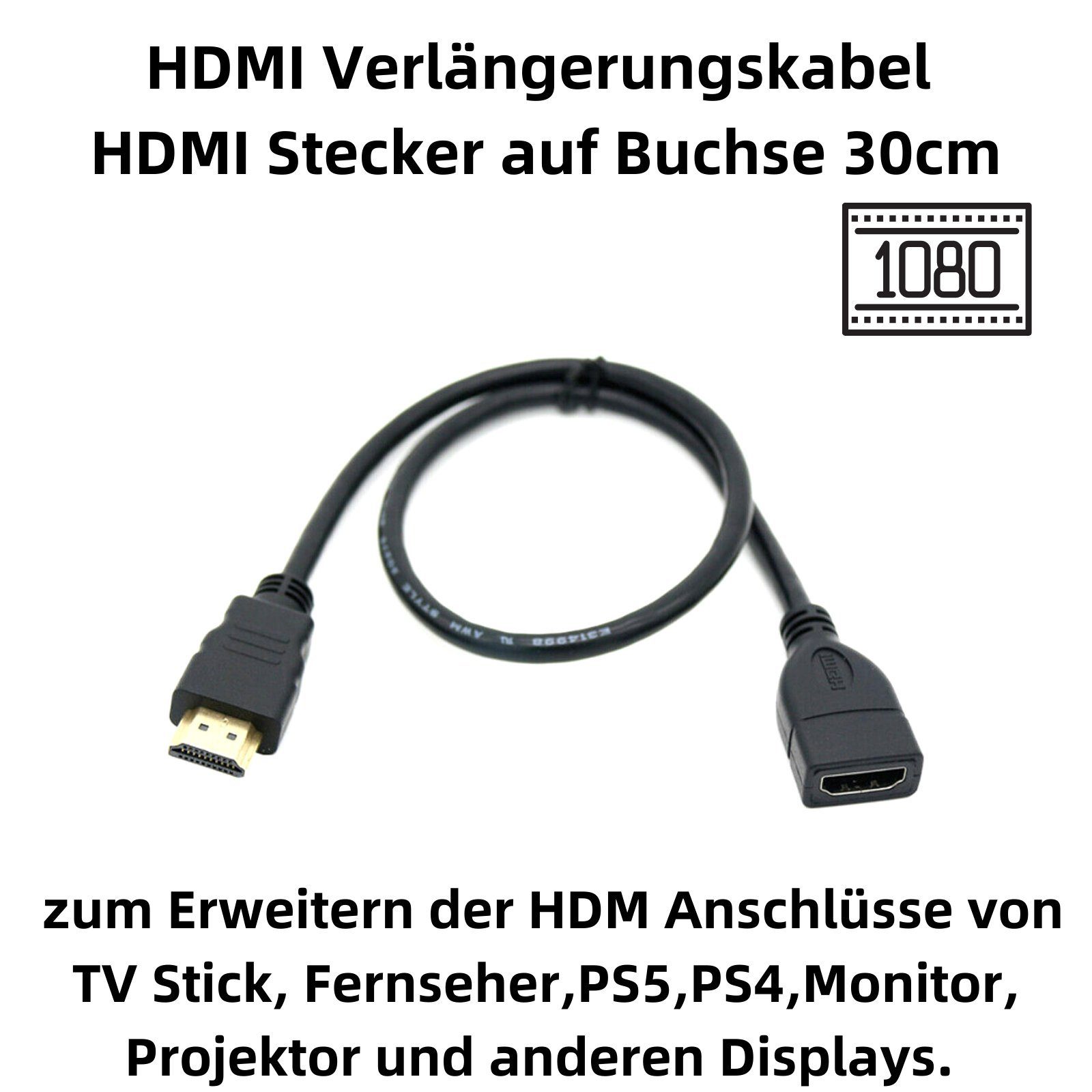 Bolwins B40 HDMI Verlängerungskabel 30cm Stecker auf Buchse 1080p Adapter Computer-Kabel, HDMI, HDMI (30 cm), HDMI Verlängerung