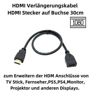Bolwins B40 30cm HDMI Verlängerungskabel Adapter HDMI Stecker auf Buchse 1080p Computer-Kabel
