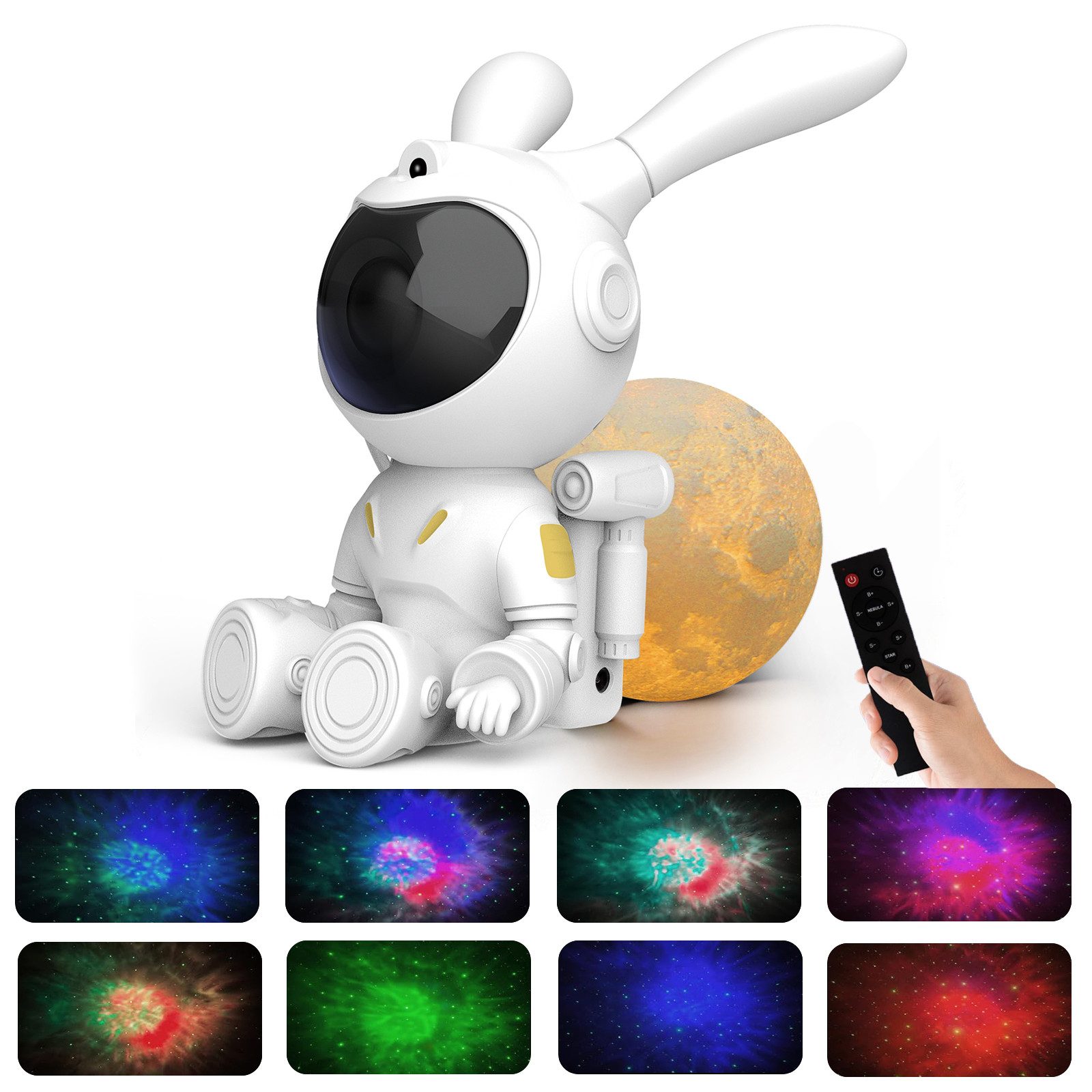Rosnek LED Nachtlicht Astronaut Sternenhimmel Projektor Dimmbar RGB, Galaxy Projector Hase, Stimmungslicht Fernbedienung Timer Kinder Deko Zimmer Party Geschenk