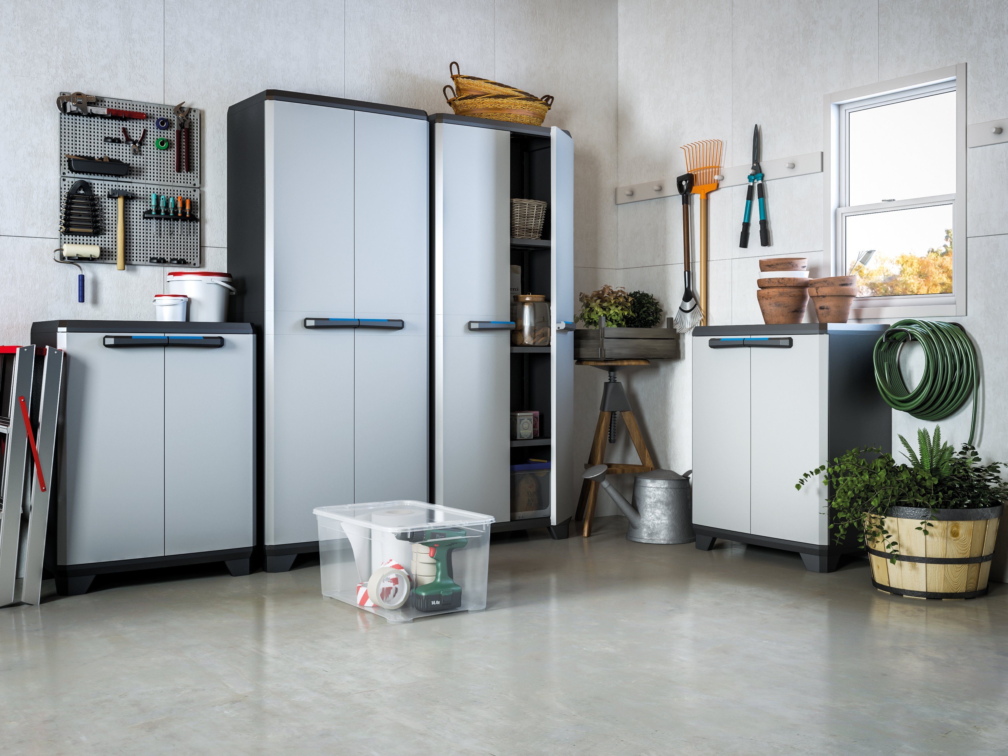 ONDIS24 Mehrzweckschrank Kunststoffschrank Haushaltschrank Linear Multifunktionsschrank inkl. Einlegeboden, verstellbare Füße, Soft-Touch Griffe