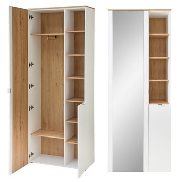 Lomadox Garderoben-Set BLISS-36, (Spar-Set, 3-St., Garderobenschrank Garderobenbank Garderobenpaneel), Garderobe modern weiß matt Eiche mit Garderobenschrank