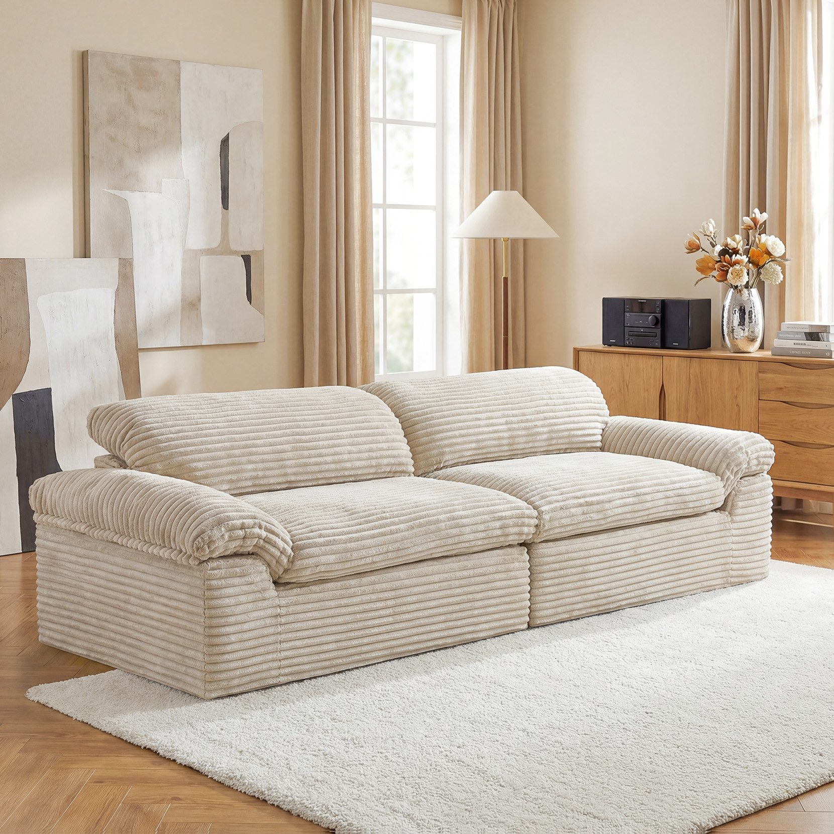 Big-Sofa Vesgantti 260 cm Boneless Sofa, 3-Sitzer Cord Couch aus Vollschaum