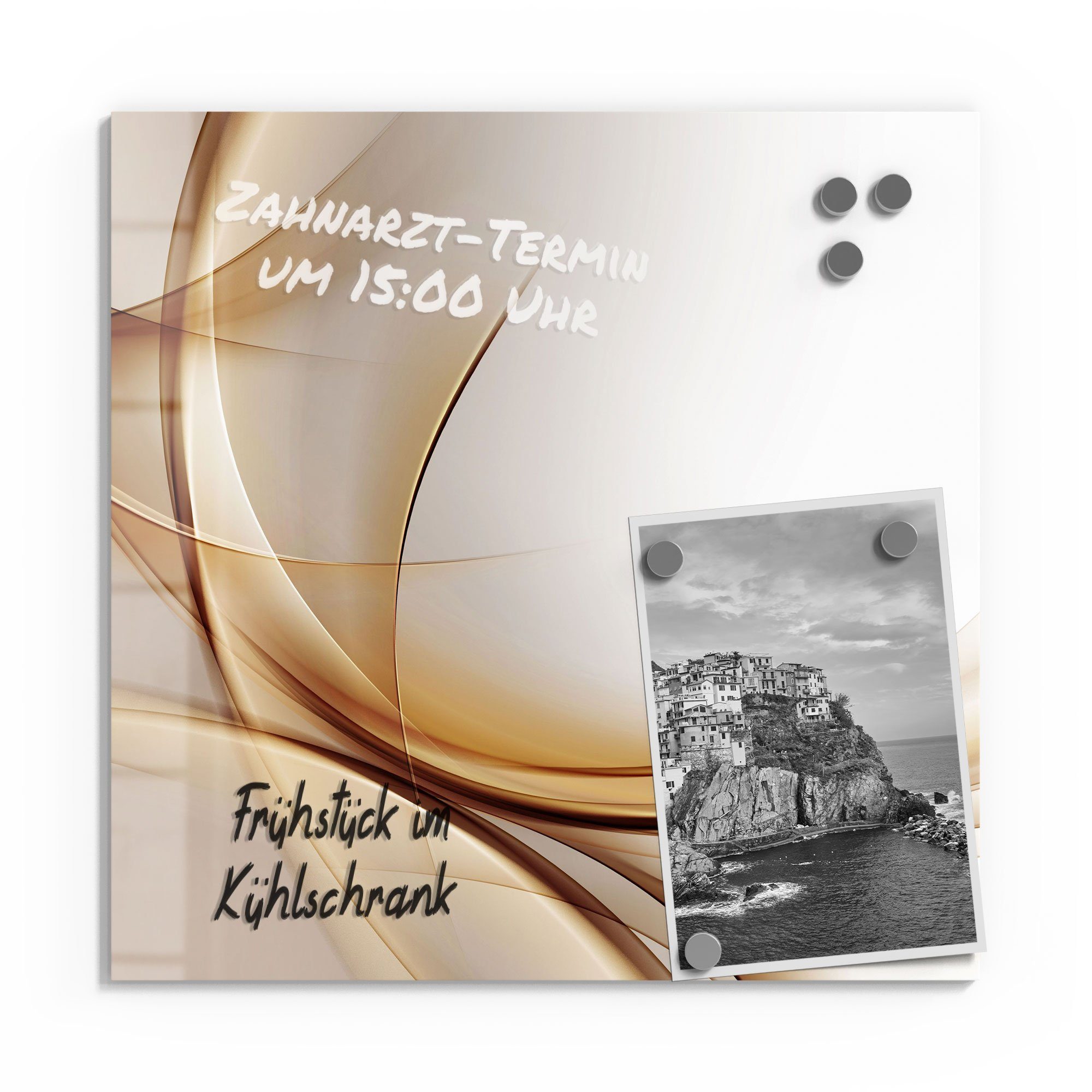 DEQORI Magnettafel 'Elegante Goldene Wellen', Whiteboard Pinnwand beschreibbar
