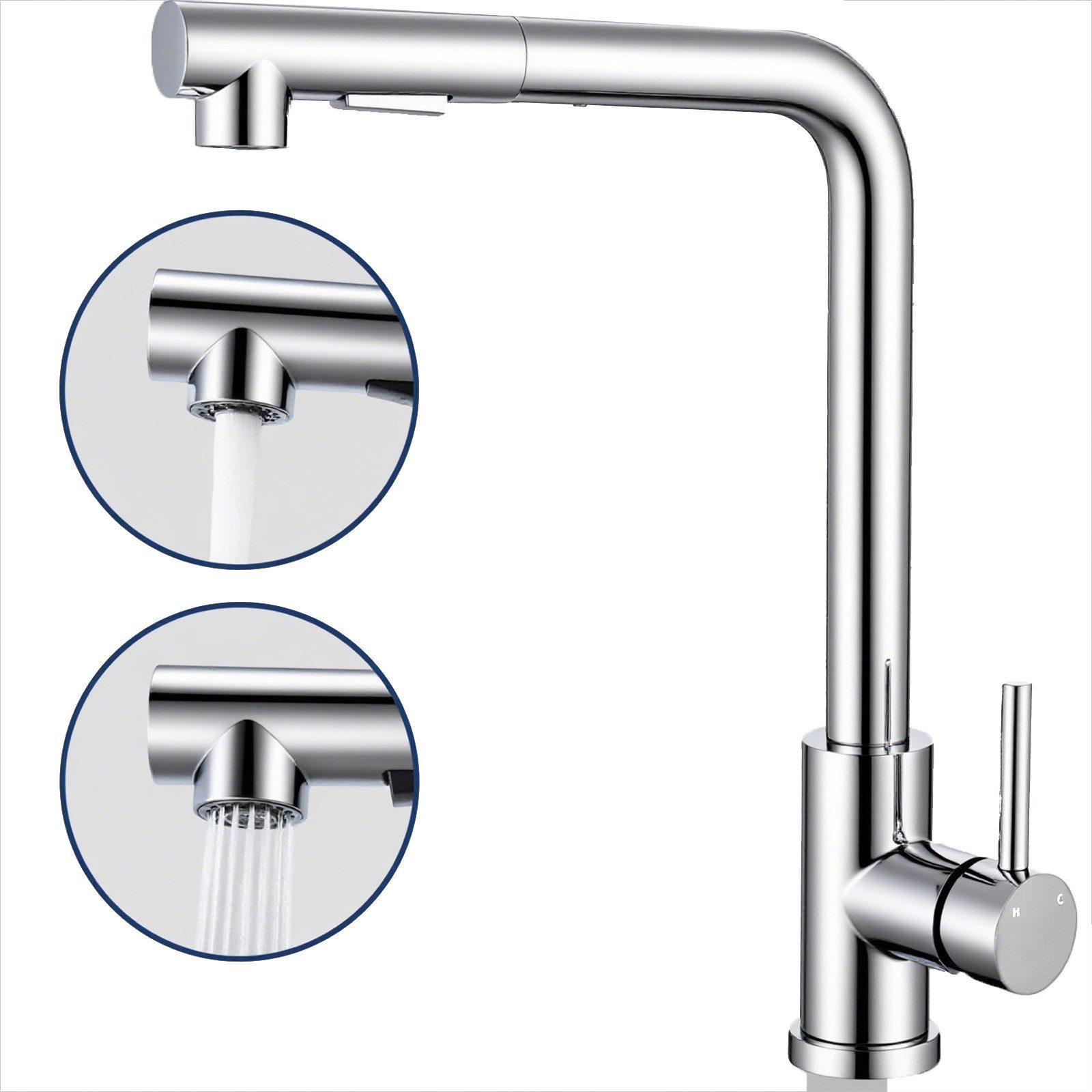 AICA Küchenarmatur Wasserhahn Küche Hochdruck mit 40cm Auszug & 360° Drehfu günstig online kaufen