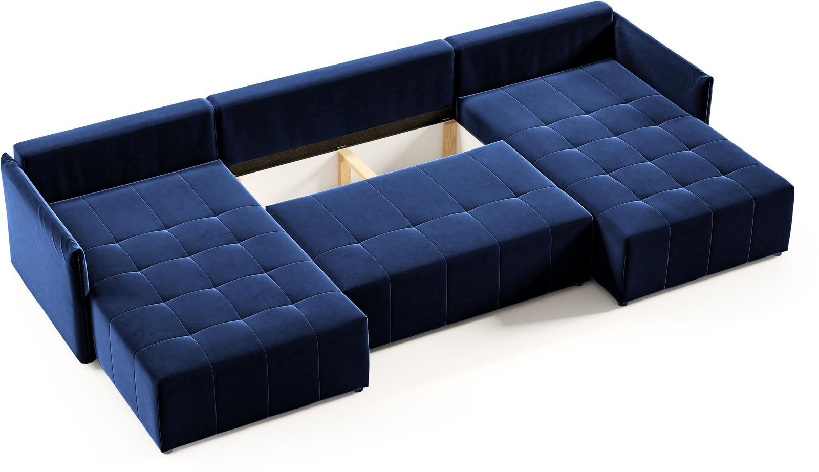 Ecksofa Ecksofa Ben Beautysofa Schlaffunktion blau mit Bettkasten Velour Schlaffsofa und U