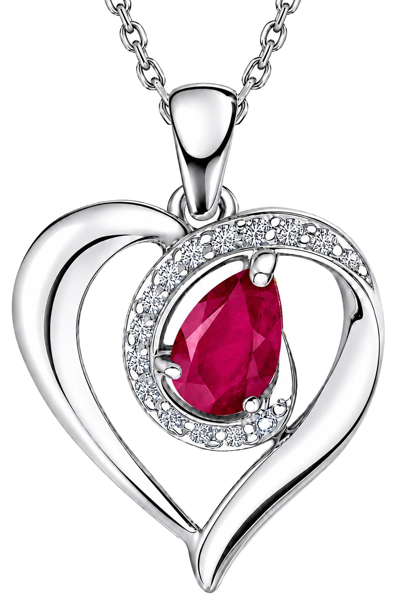 Limana Herzkette Tropfen Edelstein Schmuck Damen 925 Silber Halskette Geschenk Frau (nach Wahl Rubin Saphir Opal Silberkette inkl. Dose und Tasche), Geburtstag Jahrestag Hochzeitstag Weihnachten Muttertag Valentinstag