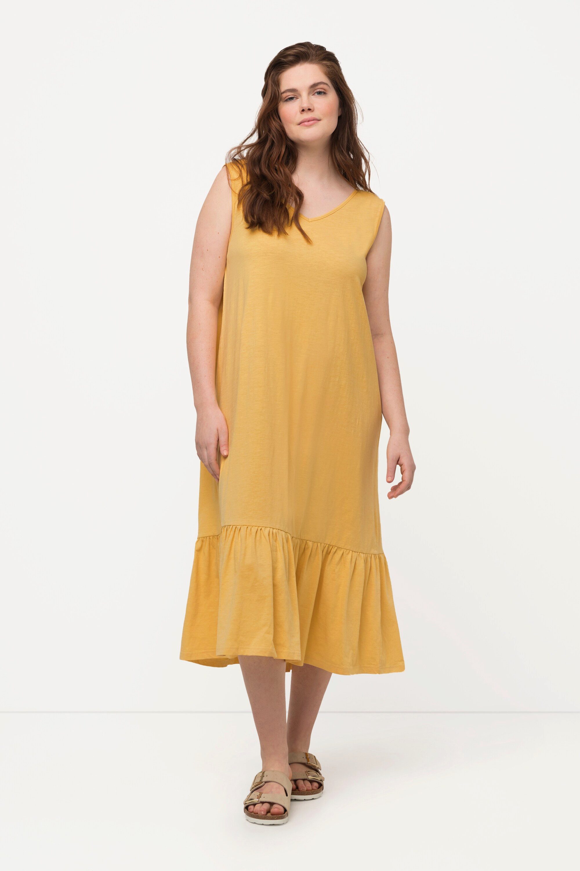Ulla Popken Maxikleid Midikleid Volant V-Ausschnitt günstig online kaufen