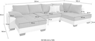 Mr. Couch Wohnlandschaft Nikita U-Form, Wahlweise mit Kaltschaum (140kg Belastung/Sitz), mit RGB-Beleuchtung