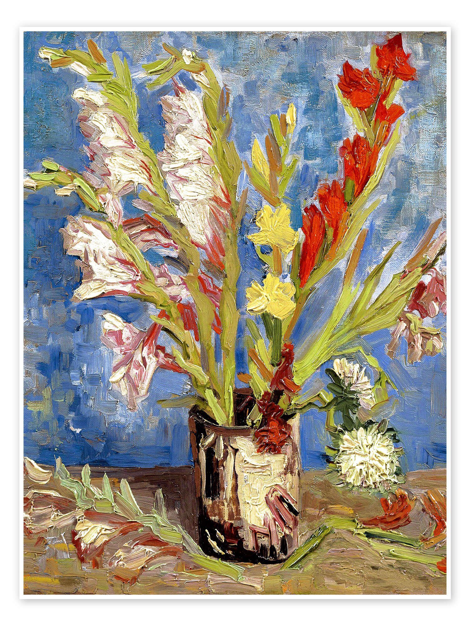 Posterlounge Poster Vincent van Gogh, Vase mit Gladiolen und China Astern, Wohnzimmer Malerei
