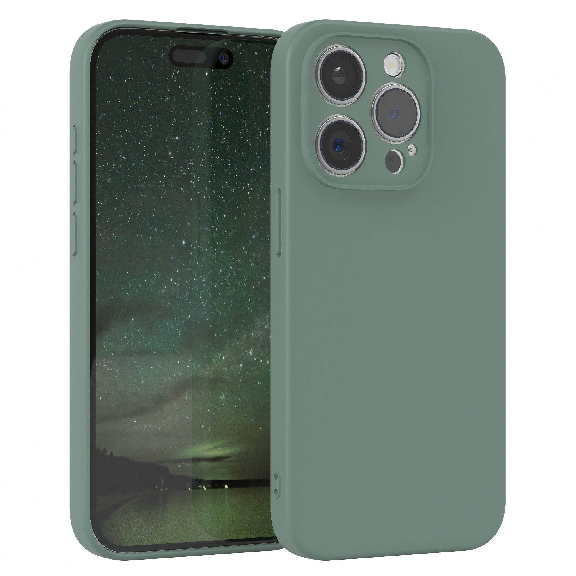 EAZY CASE Handyhülle TPU Hülle für Apple iPhone 15 Pro 6,1 Zoll, Schutzhülle mit Kameraschutz stoßfest telefonhülle Matt Dunkelgrün