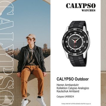 CALYPSO WATCHES Quarzuhr Calypso Herren Uhr K6062/4, (Analoguhr), Herren Armbanduhr rund, Kautschukarmband schwarz, Outdoor