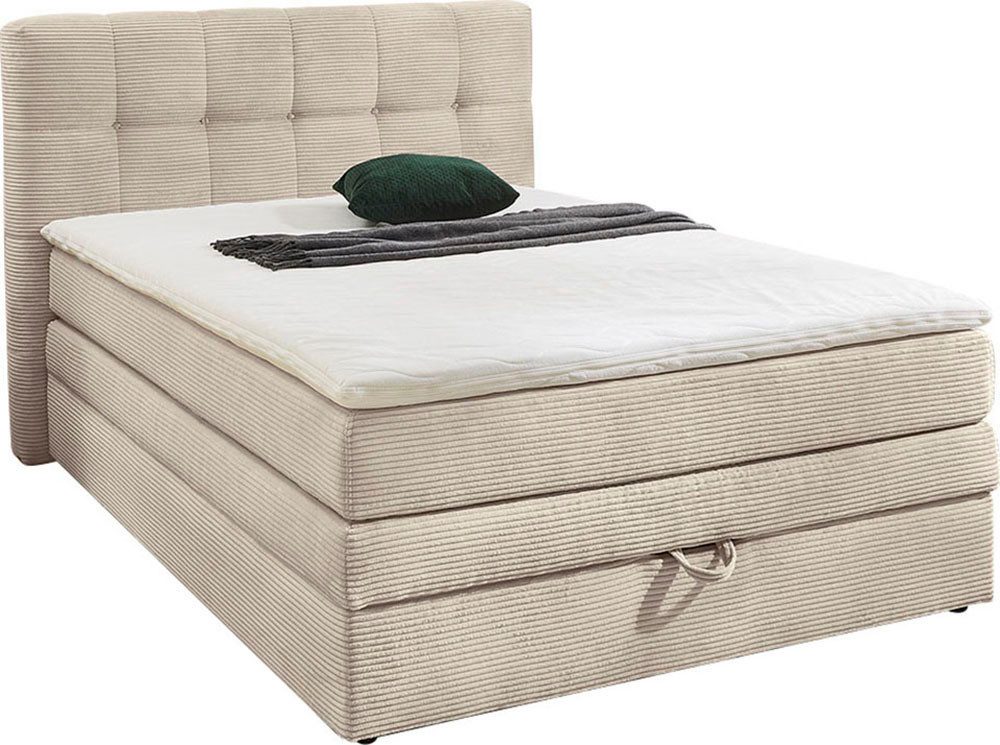 Jockenhöfer Gruppe Boxspringbett AMY in Cord, erhältlich in den Breiten 120cm & 140cm, mit Bettkasten & Topper