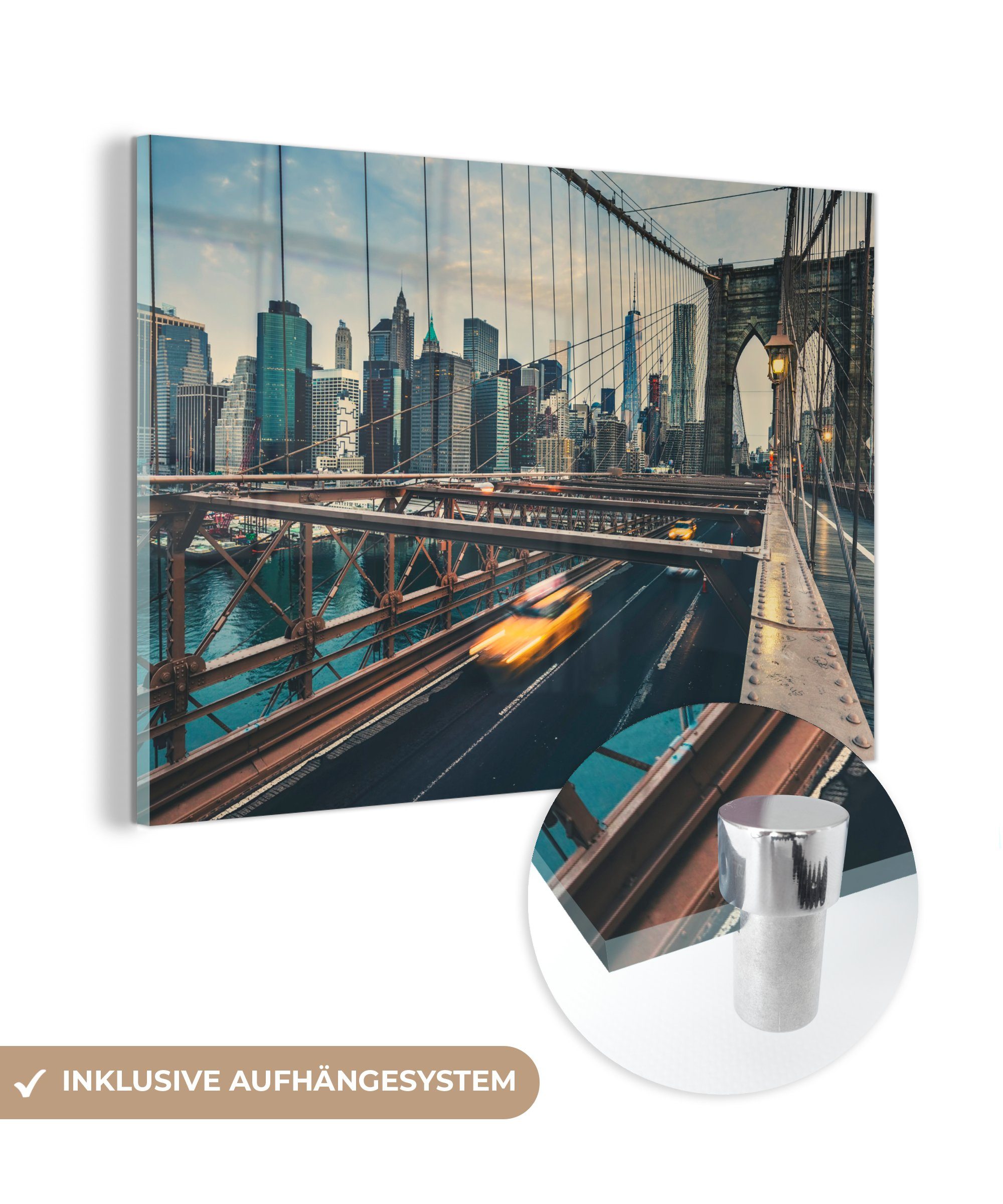 MuchoWow Acrylglasbild New York - Brooklyn Acrylglasbilder St), (1 Bridge, Wohnzimmer Auto & Schlafzimmer 
