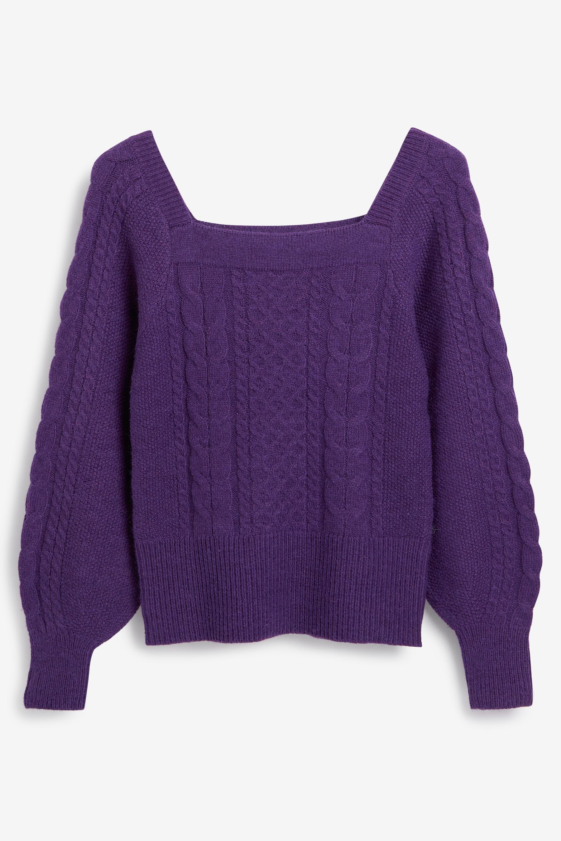 Next Strickpullover Pullover mit Zopfmuster und Karree-Ausschnitt (1-tlg) Purple