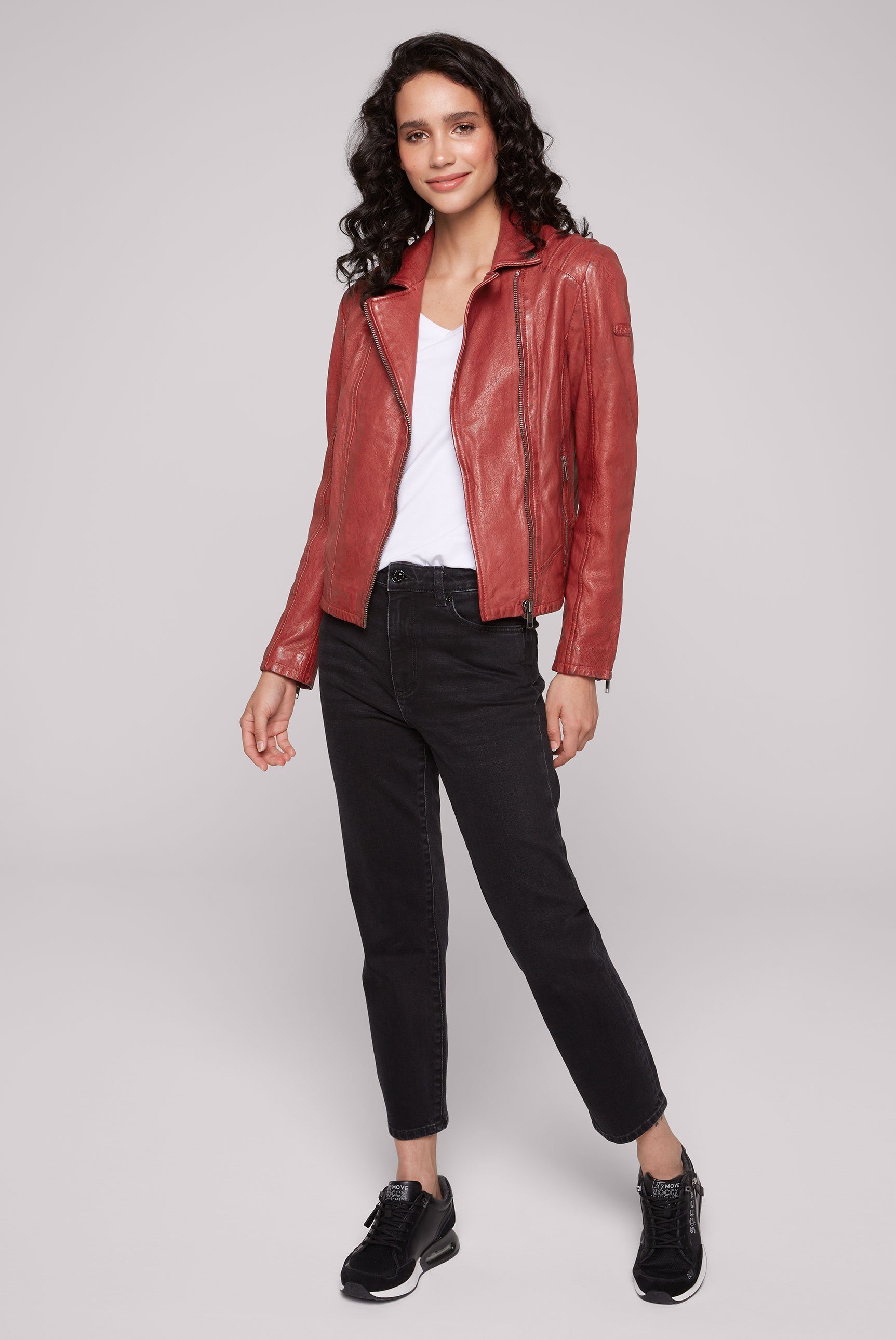 SOCCX Lederjacke mit Zipper am Ärmelende