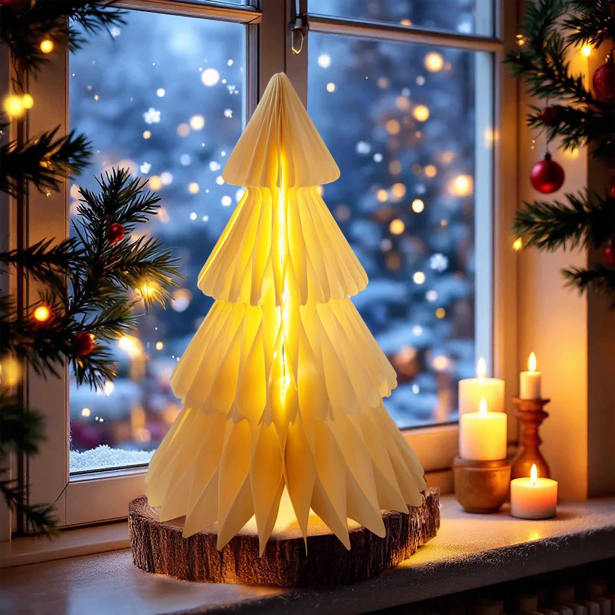 Spetebo LED Dekofigur Papier Tannenbaum mit LED Beleuchtung warm weiß - 30 günstig online kaufen