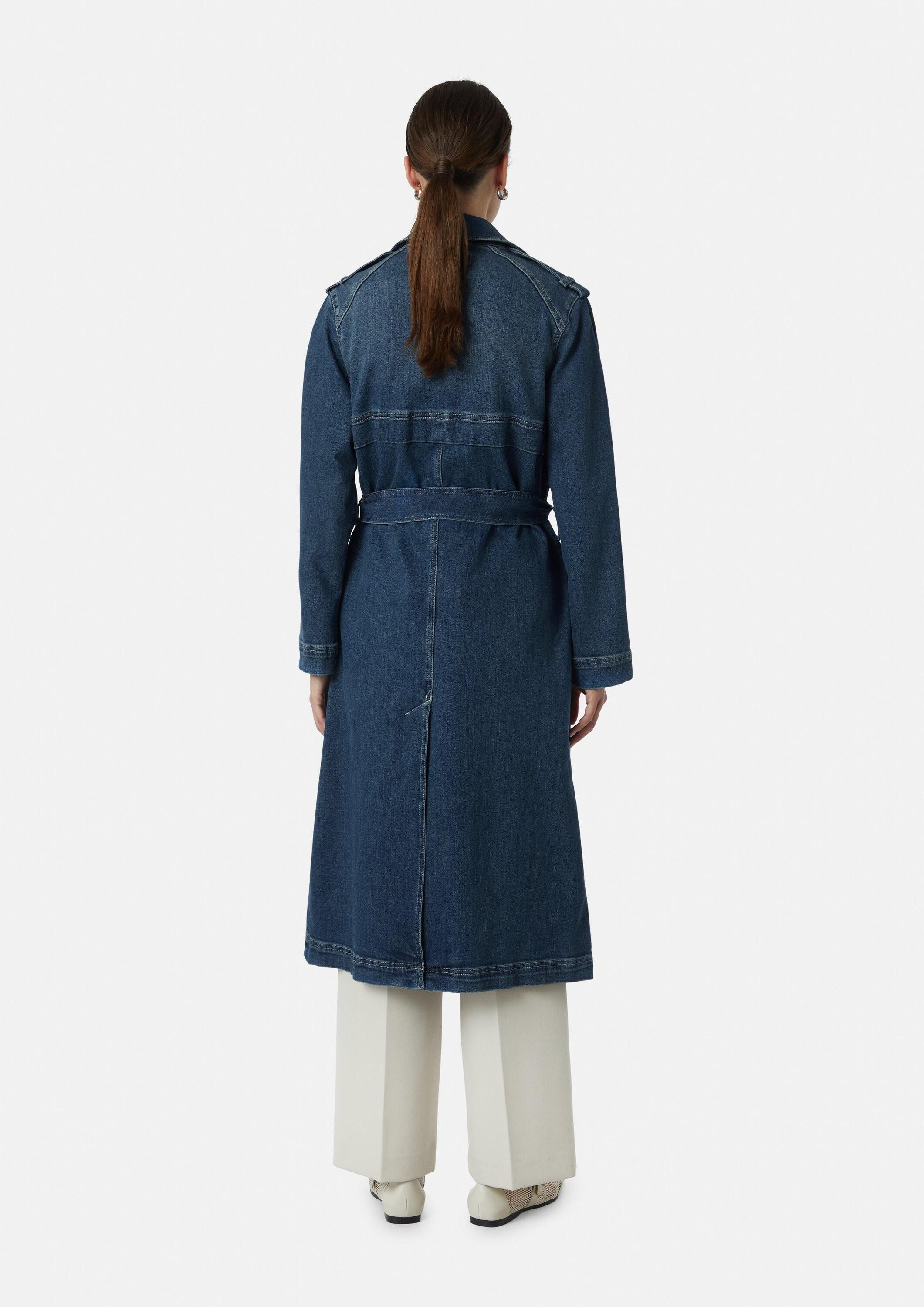 comma Funktionsmantel Indoor-Jacke Elastischer Denim-Trenchcoat mit aufgesetzten Taschen