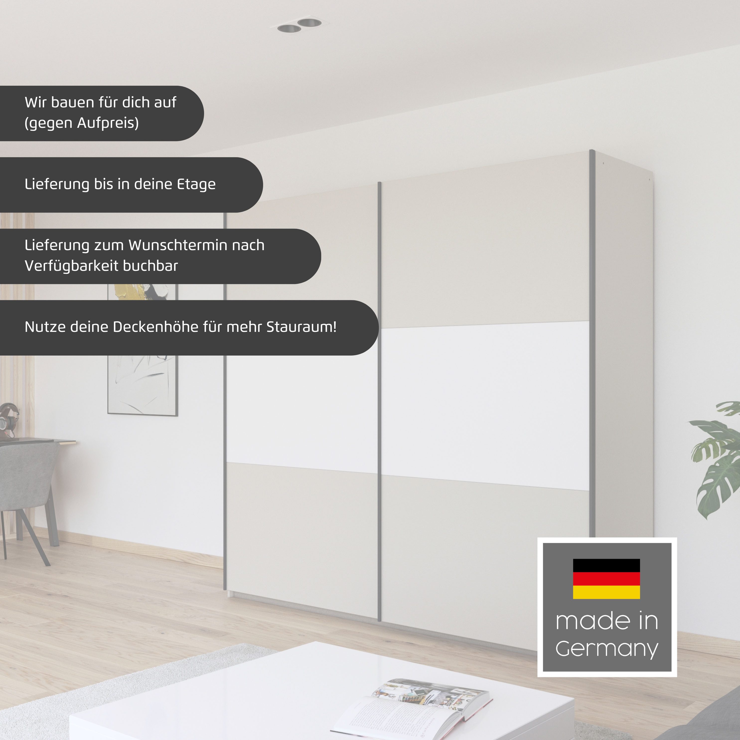 rauch Schwebetürenschrank Kleiderschrank Schrank Garderobe Garderobenschrank Wäscheschrank NEO (3 verschiedene Ausstattungen BASIC/CLASSIC/PREMIUM (inkl. SOFT-CLOSE) mit großzügigem Stauraum und vielfältigen Farbkombinationen