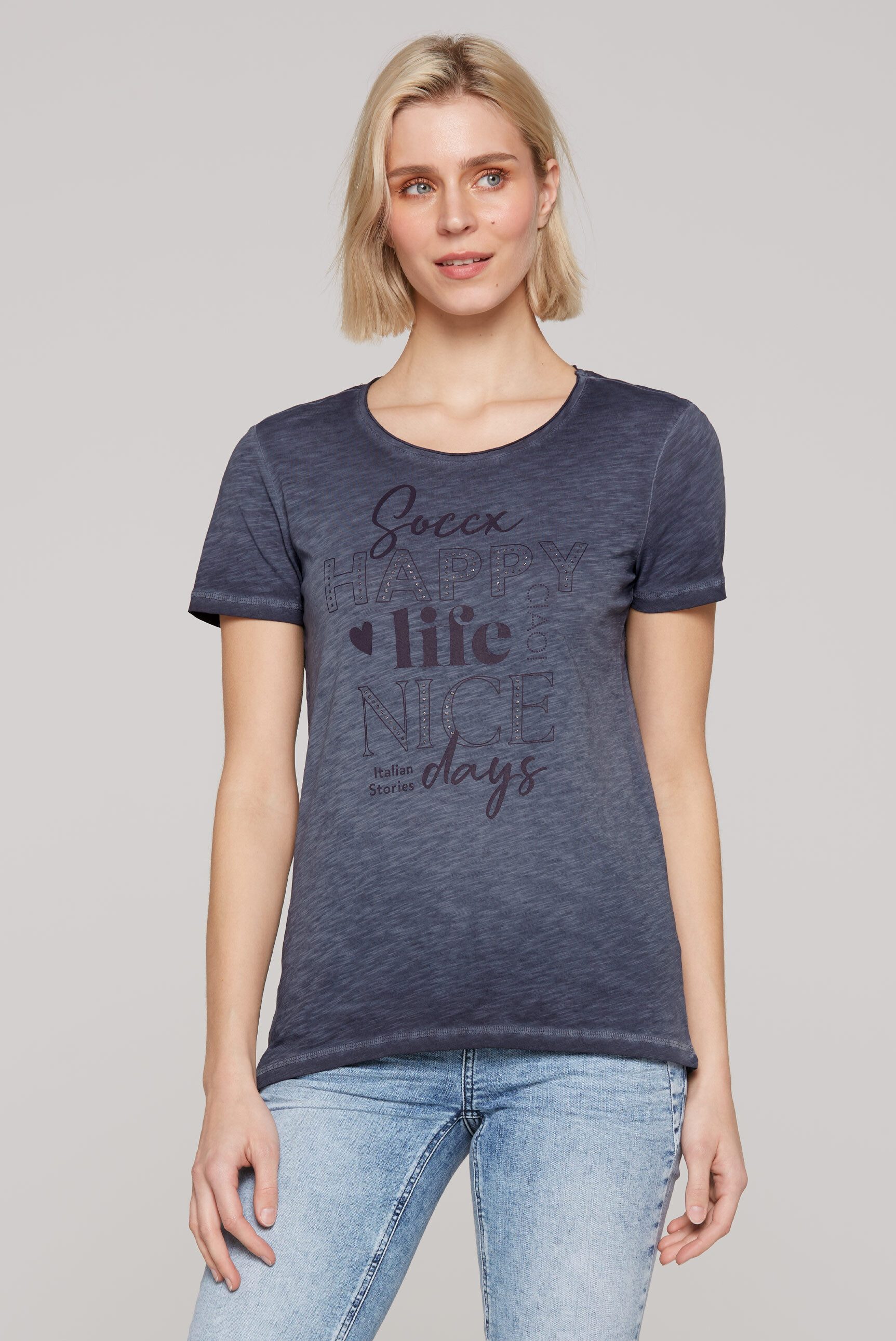 SOCCX Rundhalsshirt mit offener Kante am günstig online kaufen