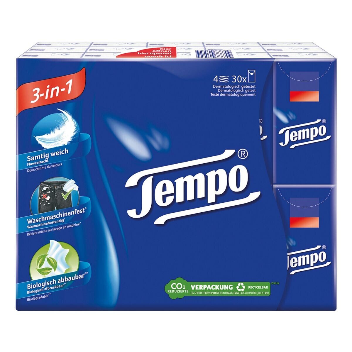 TEMPO Papiertaschentücher 3-in-1, 4-lagig, weiß, 30x 10 Stück