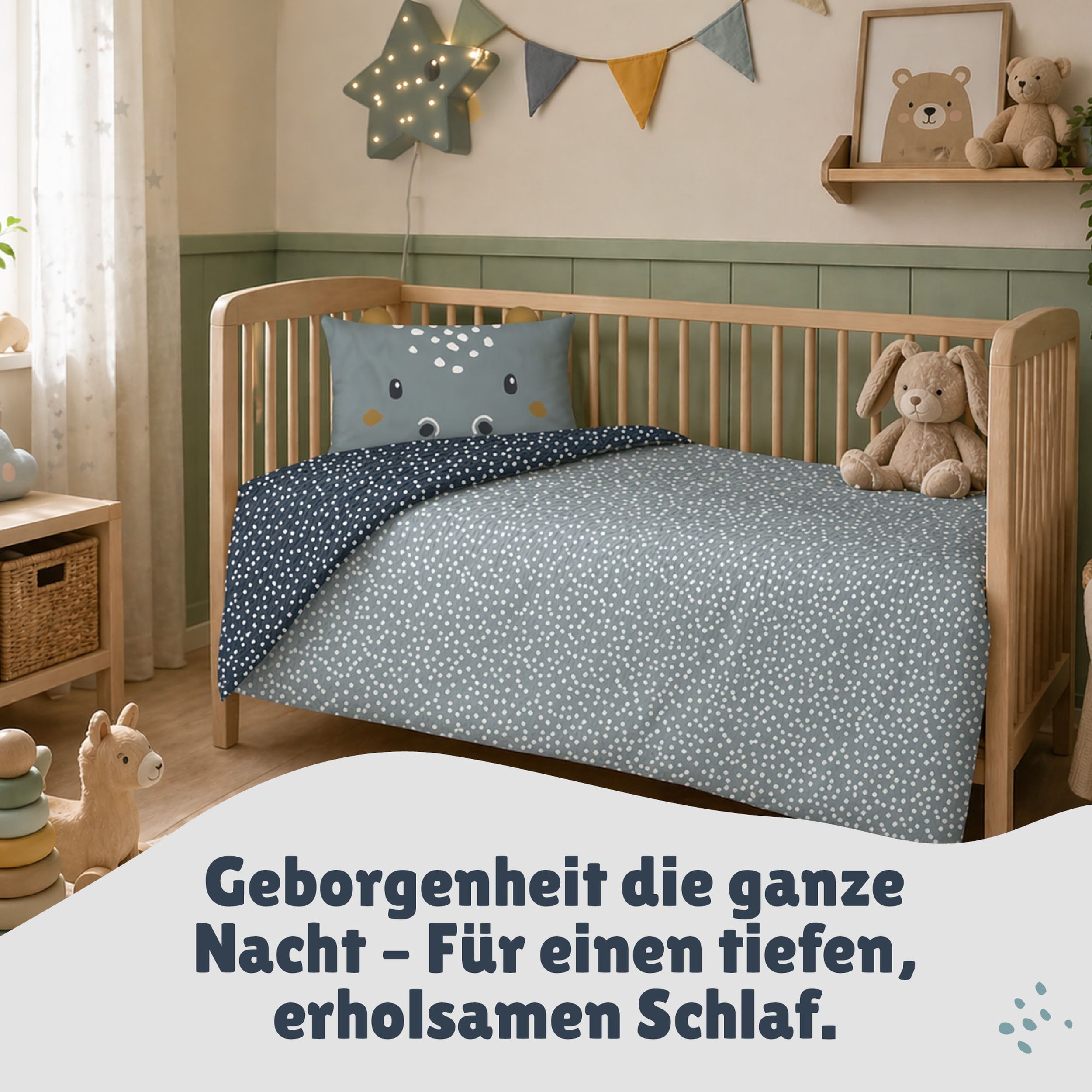 Familando Babybettwäsche Hippo 100x135 40x60cm süßes Nilpferd mit Ohren, Renforcé, 2 teilig, mit liebevollem Motiv & süßen Details