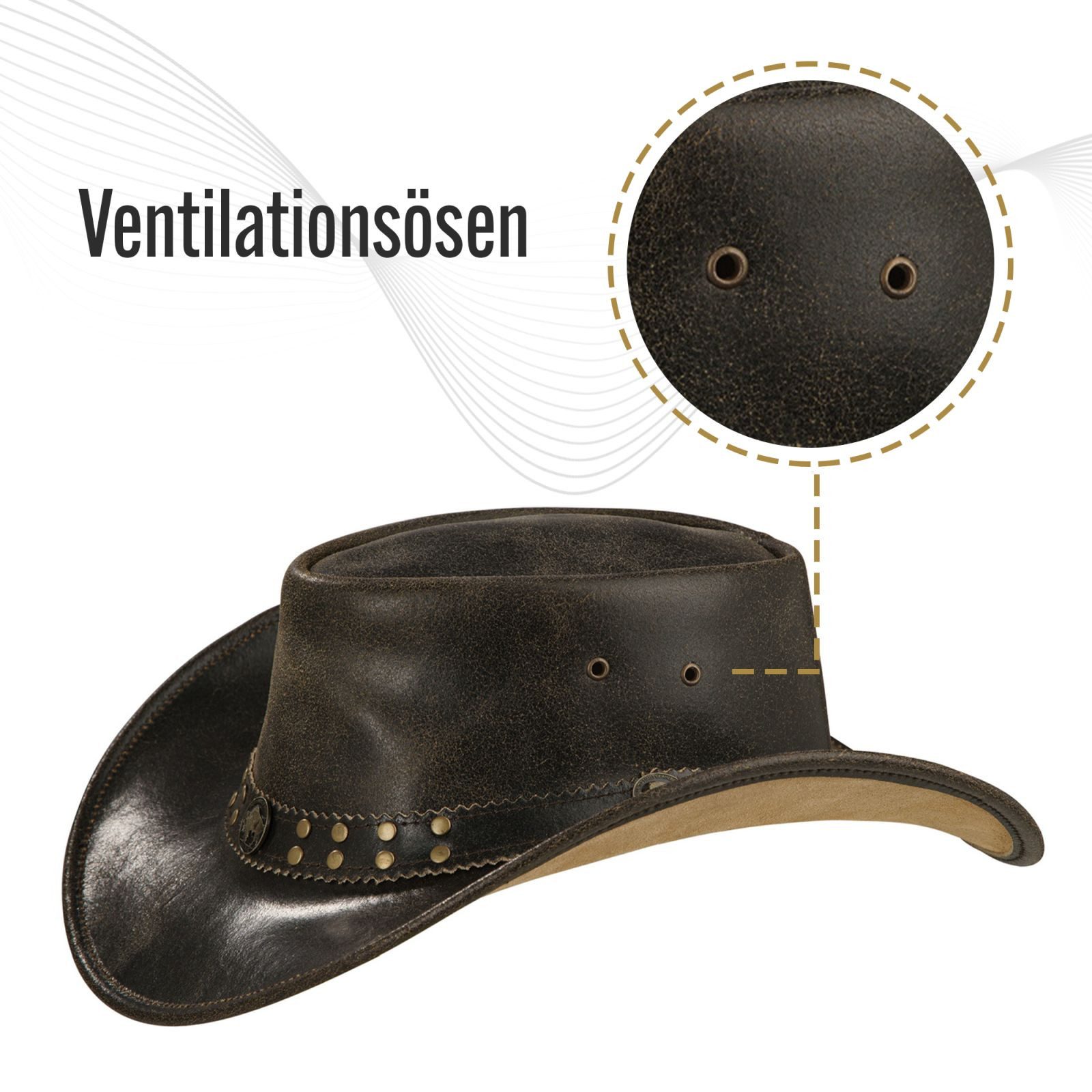 BLACK FOREST FOX Cowboyhut Buffalo Bill Herren Damen Western Cowboy Leder Hut in 5 Farben (1-St) knautschbar, weiches Leder