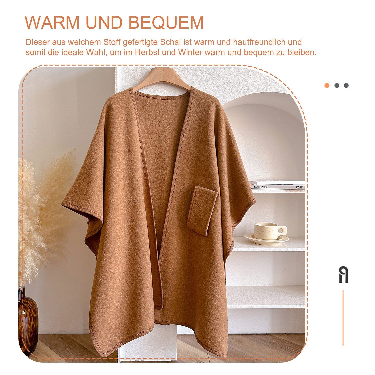 Autrucker Poncho Vielseitige Langer Poncho Schal damen, Vorne öffnen Ponchos