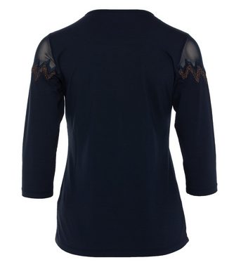 Sarah Kern 3/4-Arm-Shirt Blusenshirt figurbetont mit Mesheinsatz