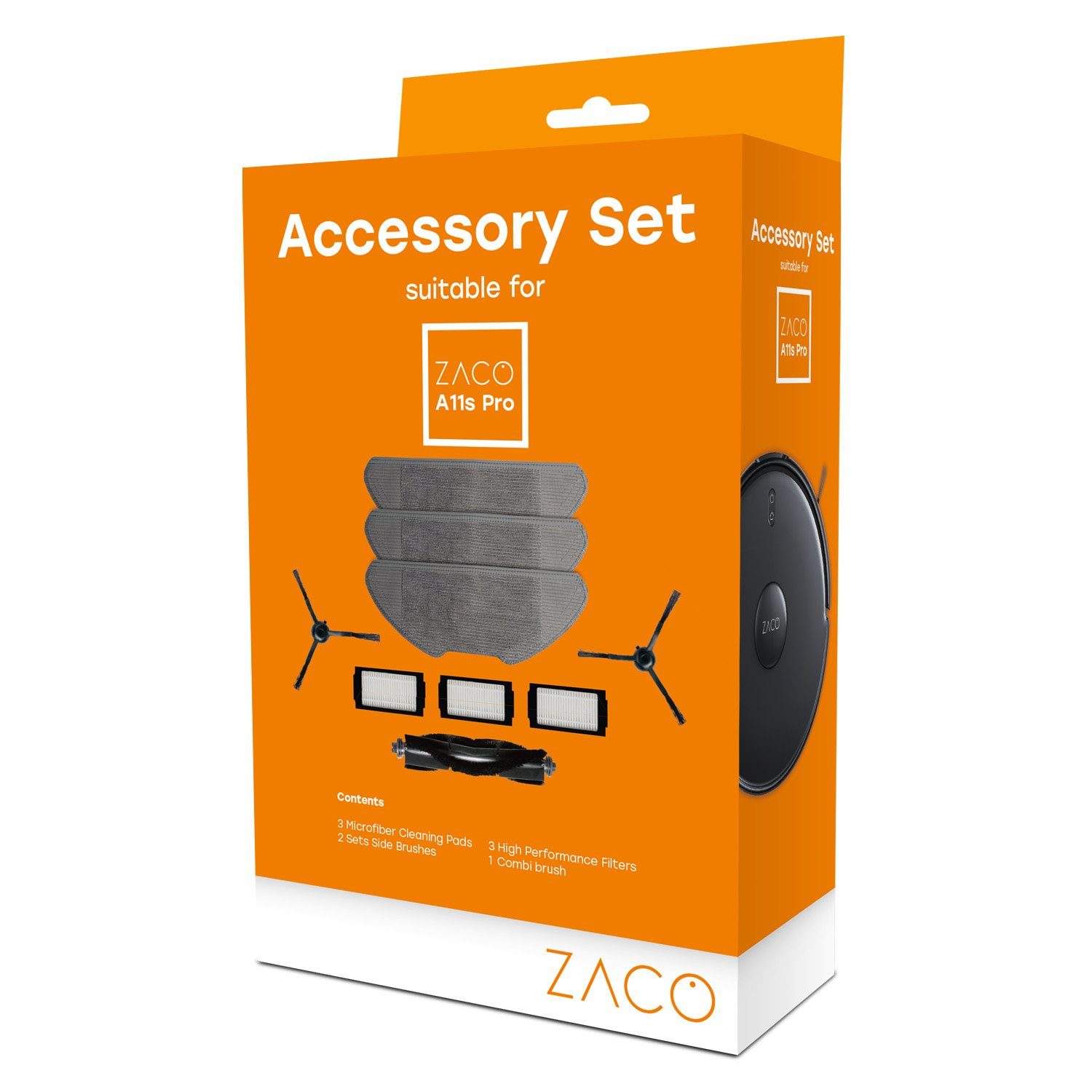 ZACO Saugroboter Zubehör-Set A11s Pro, Zubehör für ZACO A11s Pro, (9-tlg), Ersatzteile, Filter, Bürsten & Mikrofaser-Wischtücher