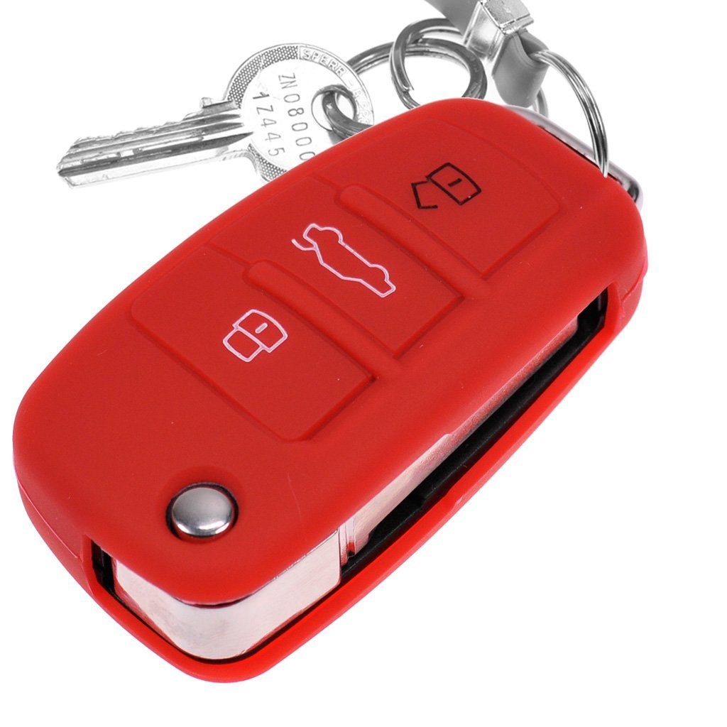 mt-key Schlüsseltasche Autoschlüssel Softcase Silikon Schutzhülle Rot, für Audi A1 S1 A3 S3 A4 A6 S6 TT Q3 Q7 R8 8P 8V B7 C6 8J 8U 4L 8X