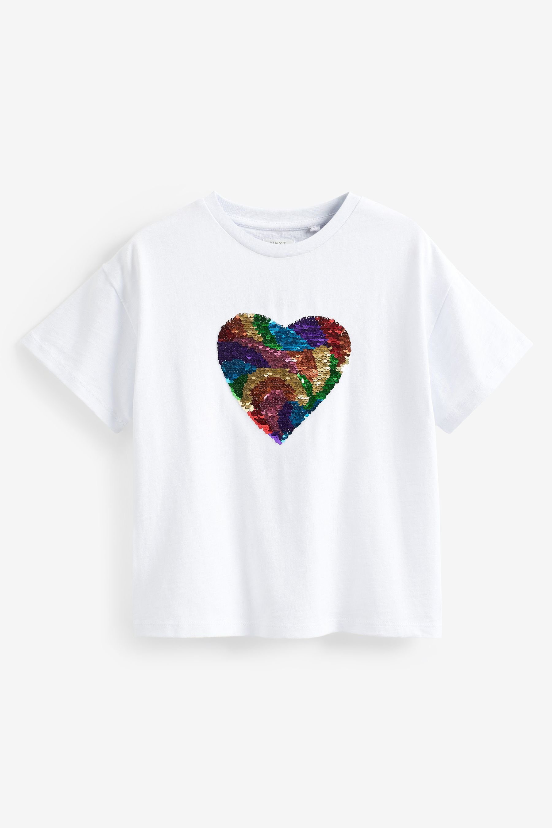 Next T-Shirt glänzendem Paillettenherz White Rainbow mit Heart (1-tlg) T-Shirt