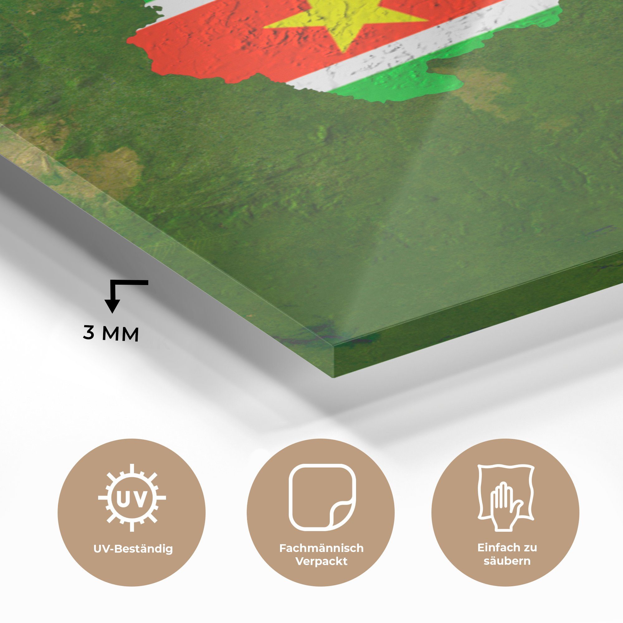 - Landes St), darüber, (1 Ein Foto Suriname auf MuchoWow von Wanddekoration - Flagge Bilder mit Glas - Satellitenbild Glas auf Wandbild Acrylglasbild Glasbilder der des