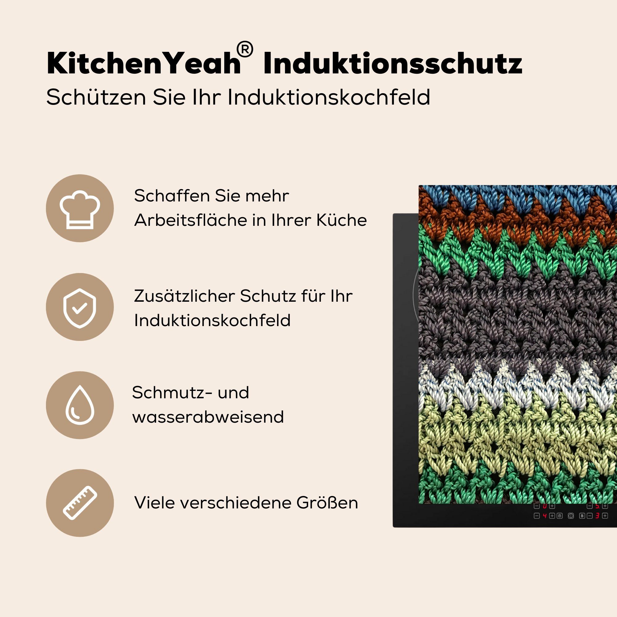 Makramee-Teppich, 78x78 für küche Arbeitsplatte Farbiger Vinyl, Herdblende-/Abdeckplatte MuchoWow (1 Ceranfeldabdeckung, tlg), cm,