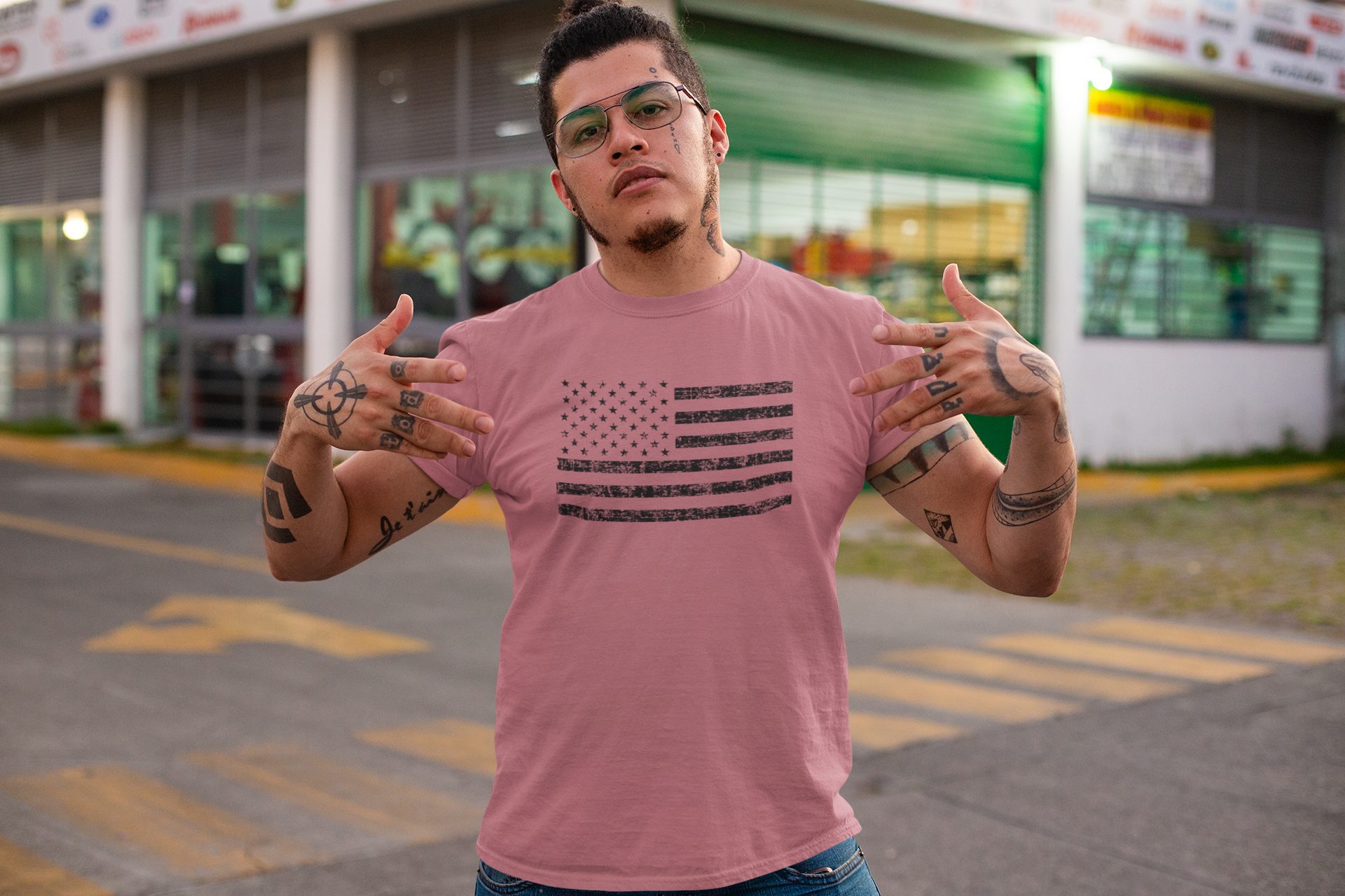 Baddery Print-Shirt USA Flagge Shirt: "Black Flag" - US Army T-Shirt, hochwertiger Siebdruck, auch Übergrößen, aus Baumwolle