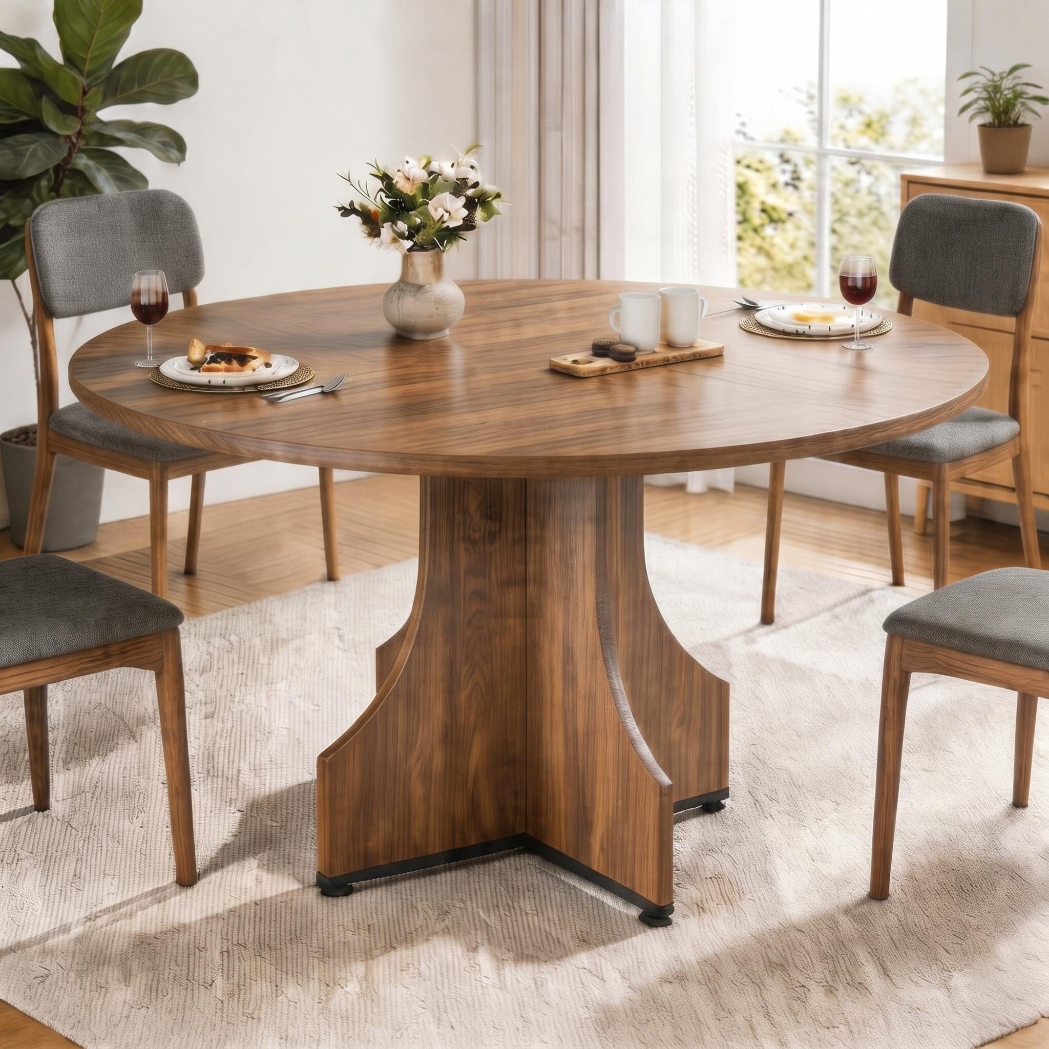 GarveeMore Esstisch Runder 120 cm Für 4–6 Personen, Höhenverstellbare Füße