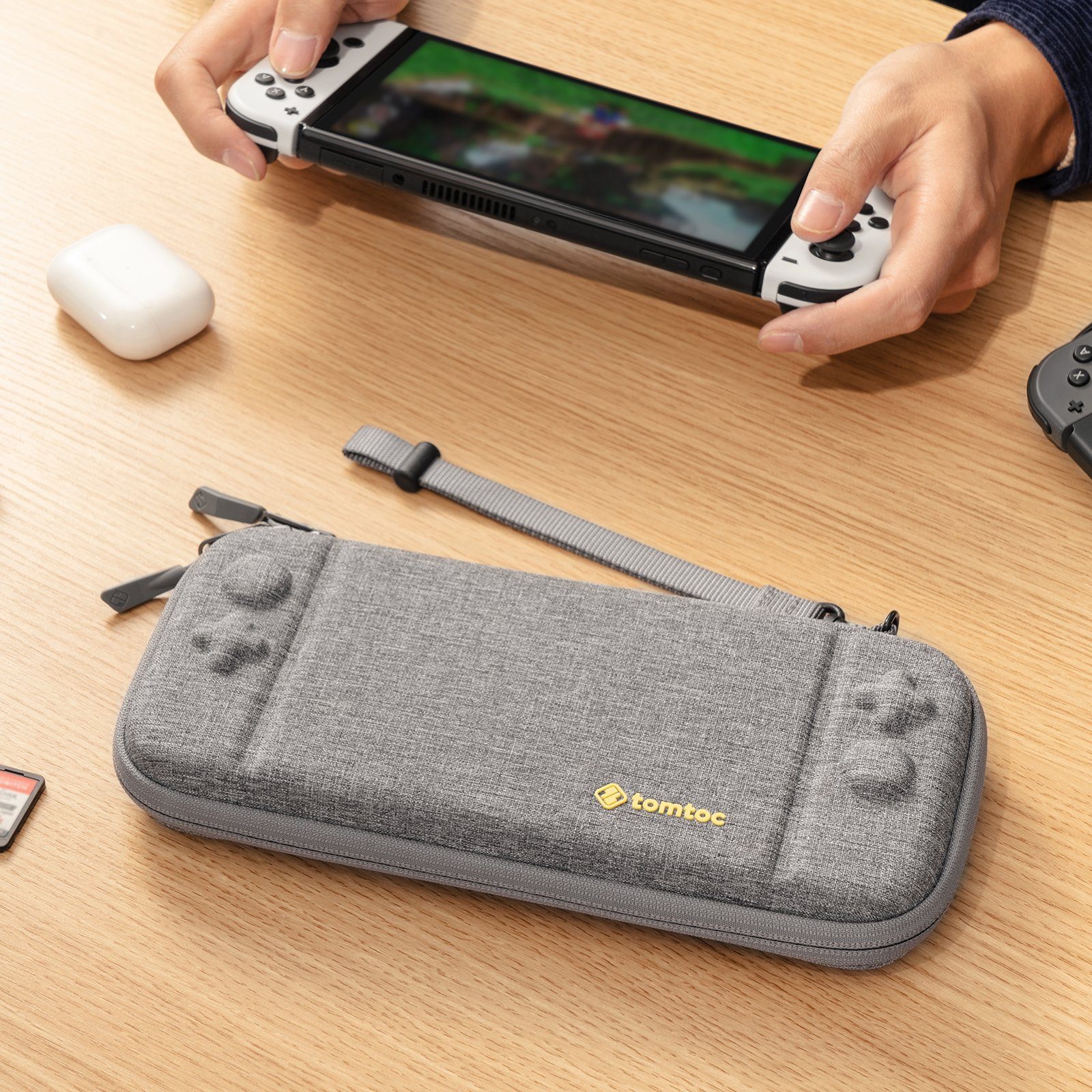 Spielekonsolen-Tasche 10 / Tasche, Grau mit Switch Switch Protective Nintendo Case OLED Rundumschutz tomtoc OLED Slim Spiele Nintendo