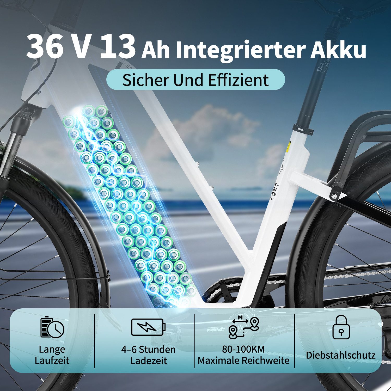 VECOCRAFT E-Bike Cityrad Cityrad Trekkingrad GAEA Elektrofahrrad 36V13Ah Akku bis 100km Pedelec, 8 Gang, Heckmotor, 468 Wh, (E-Cityrad), Mountainbike,Doppelscheibenbremse, für Damen u. Herren