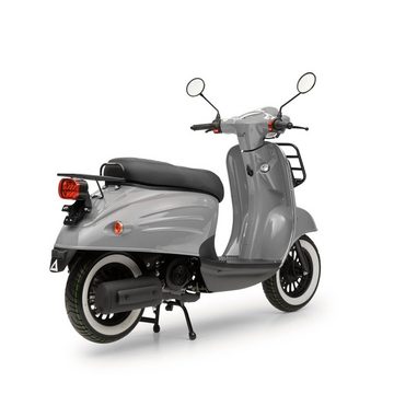 Burnout Motorroller Luna Grau, 50 ccm, 45 km/h, Euro 5, Unverwechselbares Retro Design, Moped, Neues Modell 2024